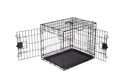 Durable,Foldable Metal Wire Dog Crate with Tray, Double Door, Divider, 24 x 18 x 20 Inches, Black