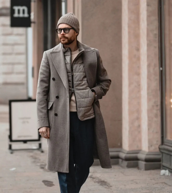 A young men in street wearing promotional casual cloth for men